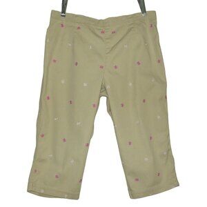White Stag Capri Pants 10 x 17"Inseam tan beige pink embroidered flowers pull-on
